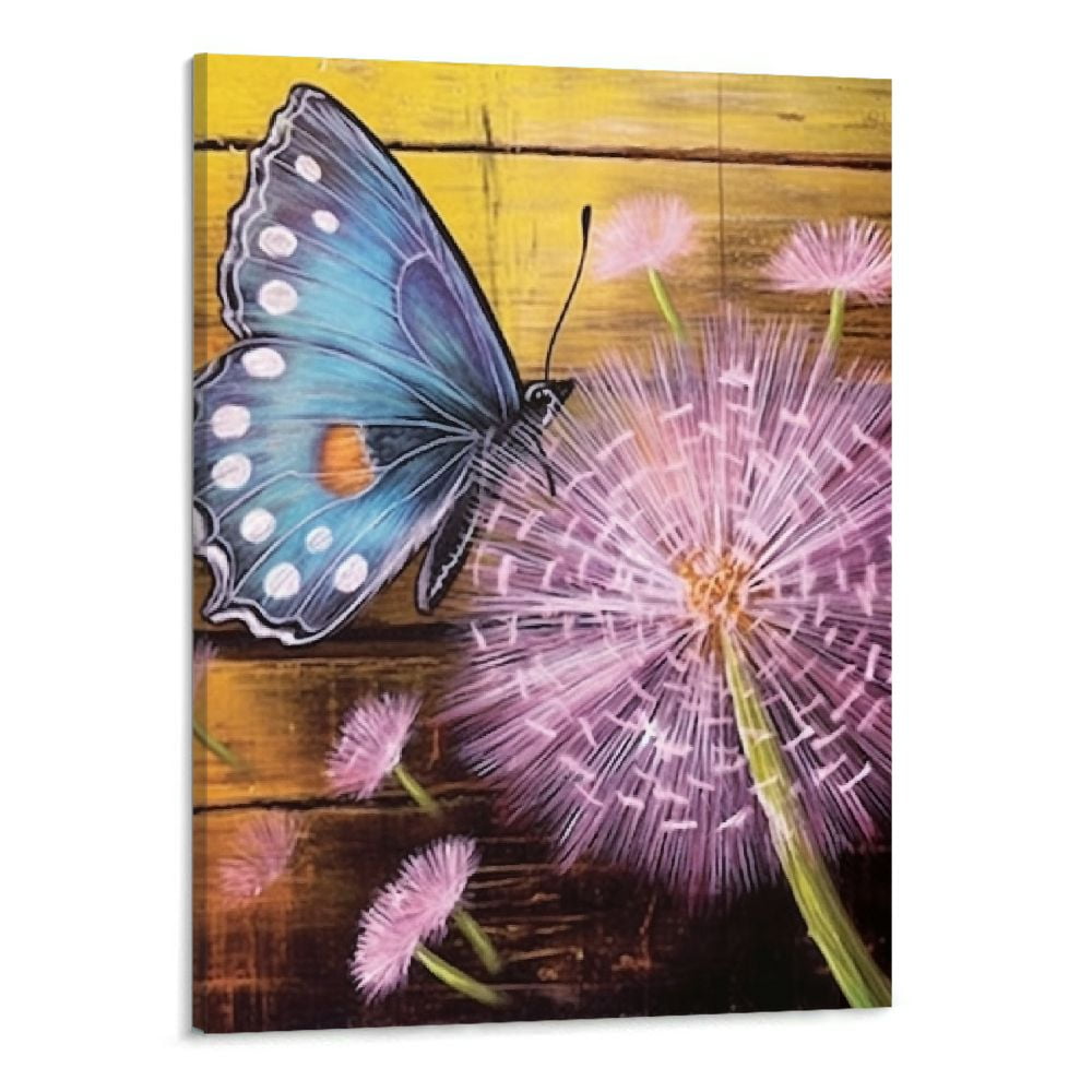 Aefer Farmhouse Purple Pink Dandelion Butterfly Bathroom Decor Wall Art