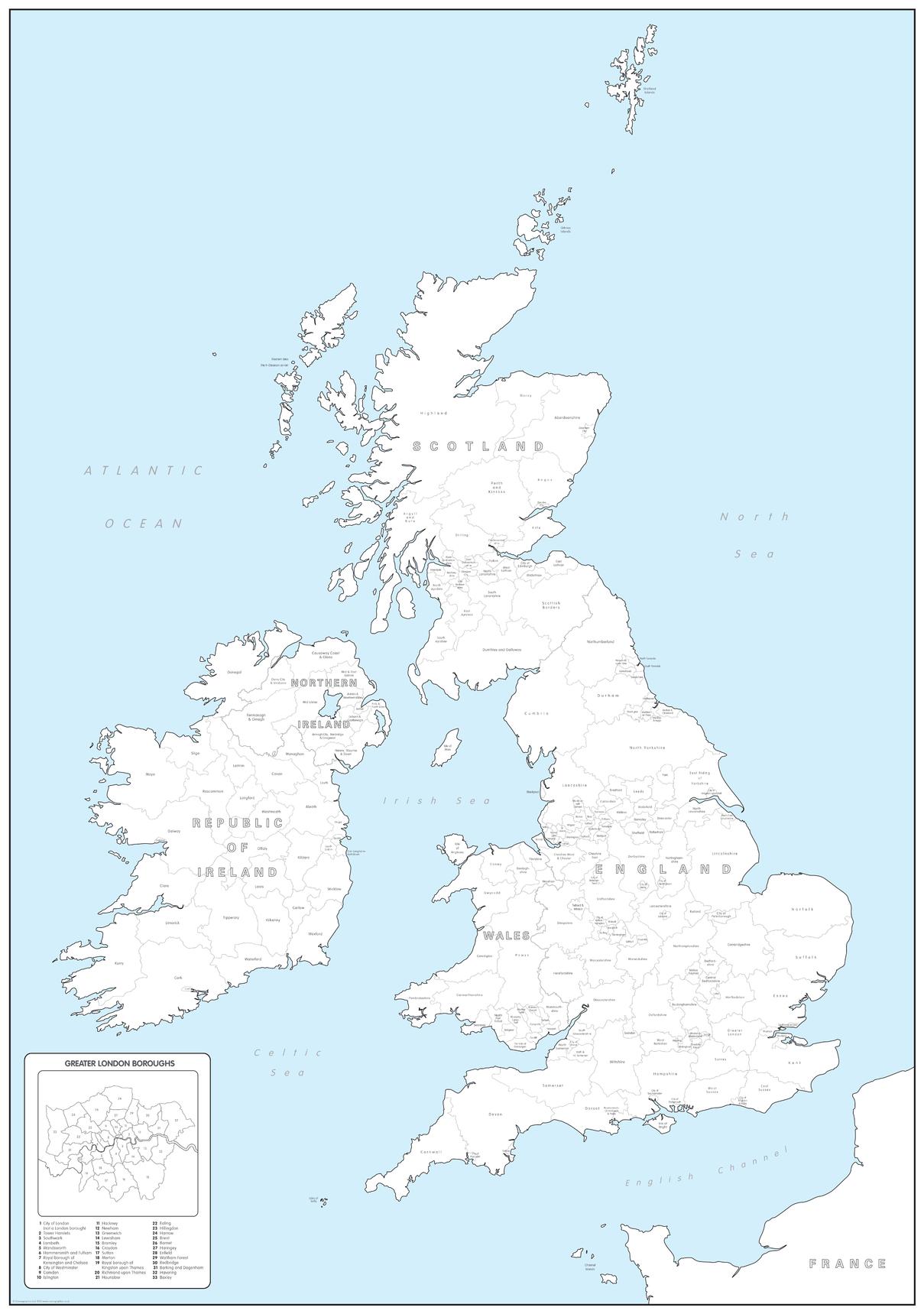 Counties And Regions Map Of The British Isles Cosmographics Ltd