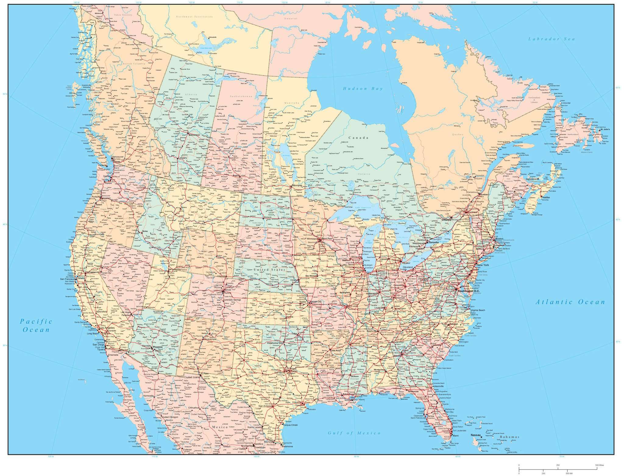 Detailed United States And Canada Map In Adobe Illustrator Format