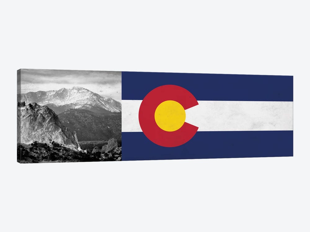 Icanvas Colorado State Flag With Pikes Peak Photo Panoramic By