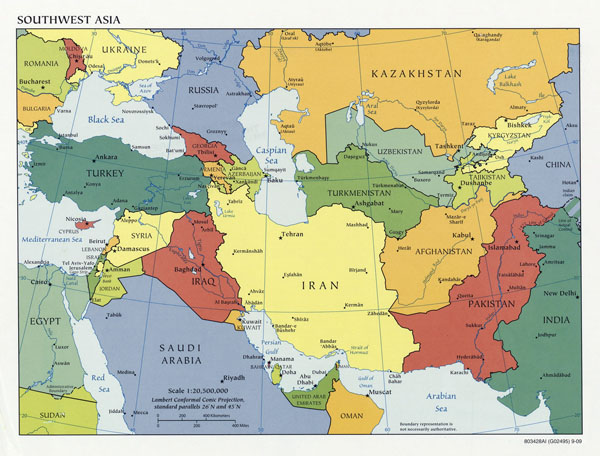 Large Political Map Of Southwest Asia With Capitals And Major Cities 1996 Vidiani Com Maps