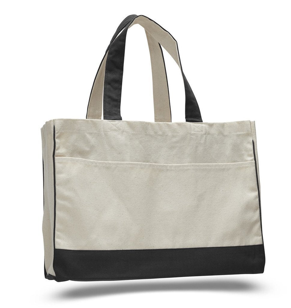 Logo Cotton Canvas Tote Bags With Zipper Closure Tote Bags