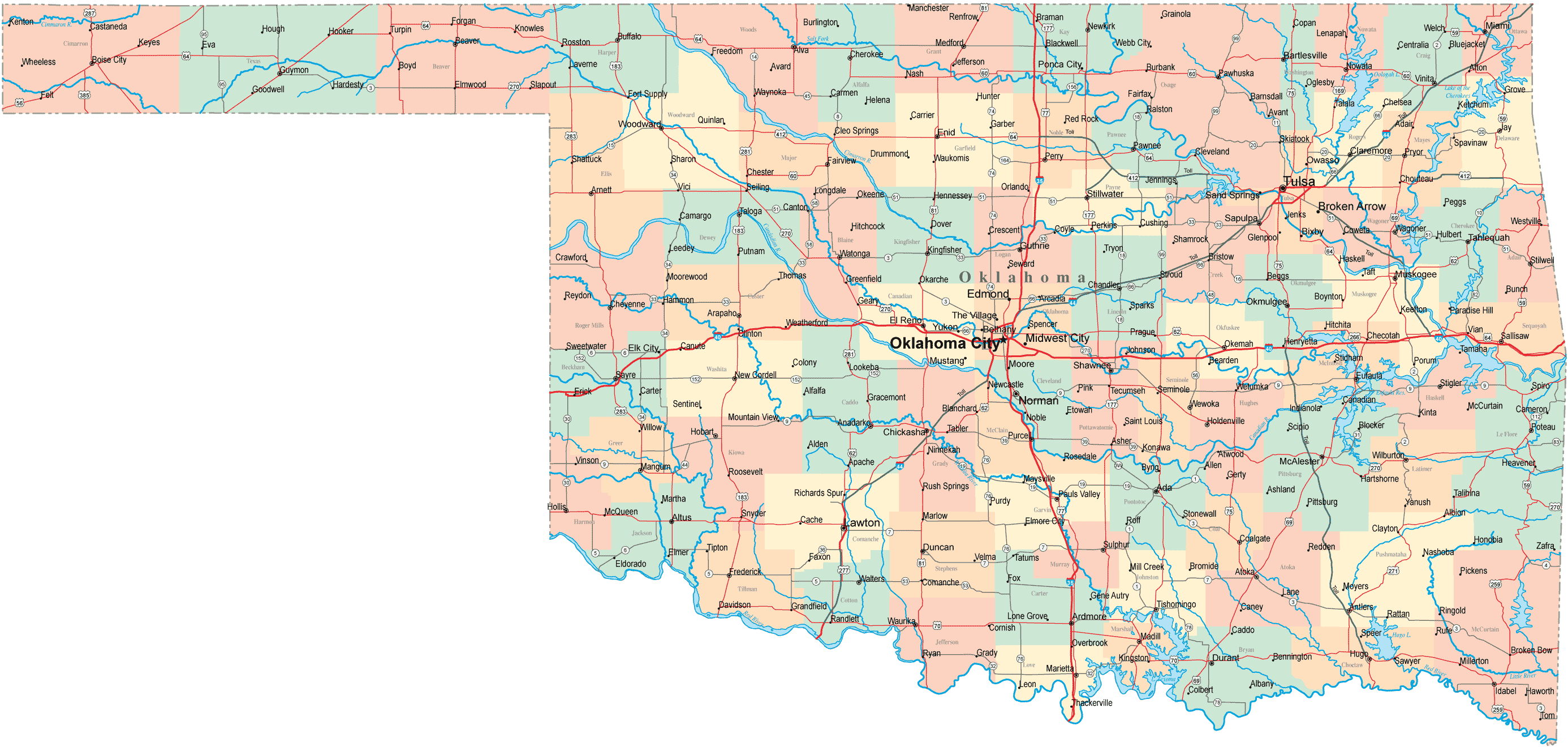 Oklahoma Road Map Oklahoma Mappery