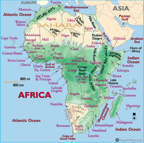 Physical Map Of Africa With Rivers And Mountains