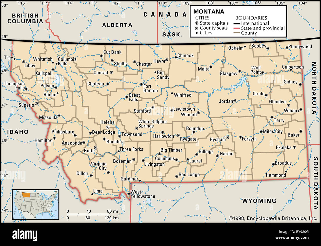 Political Map Of Montana Stock Photo Alamy