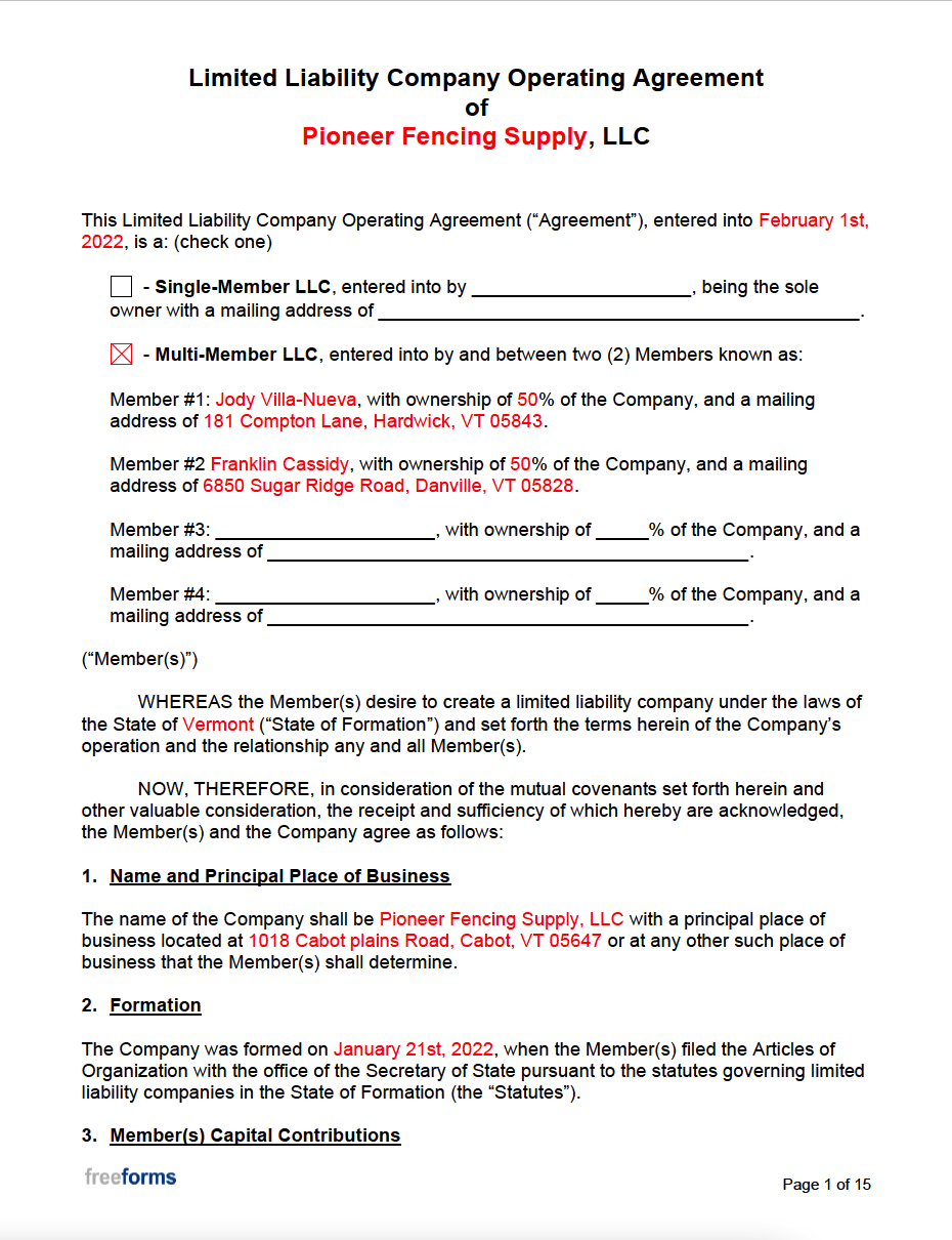 Sample Llc Operating Agreement