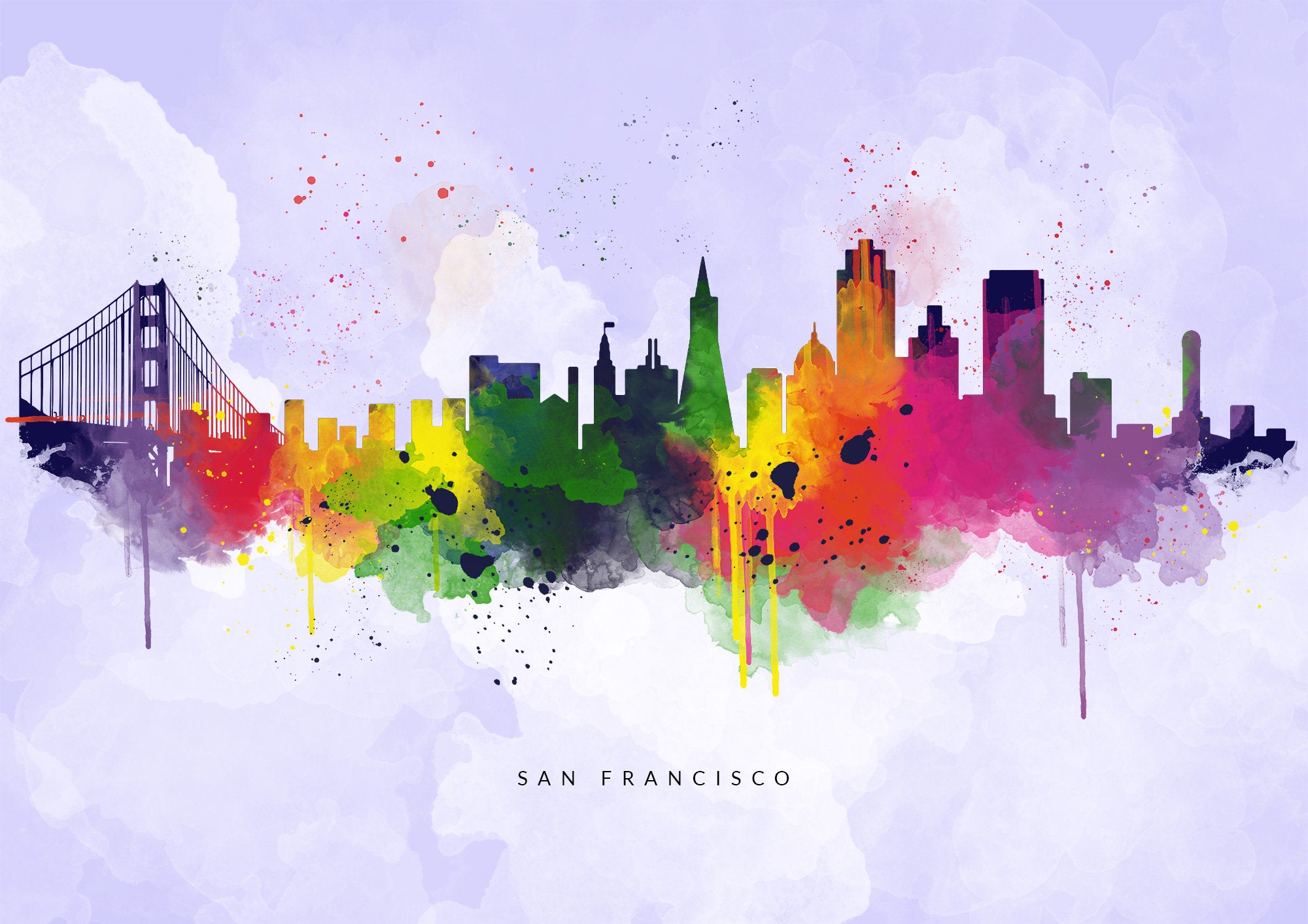 San Francisco Skyline Canvas Multi Color Purple Background Cityscape